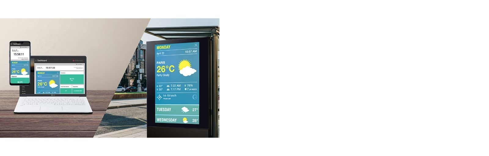 Users can monitor and control their displays through a mobile phone and laptop.