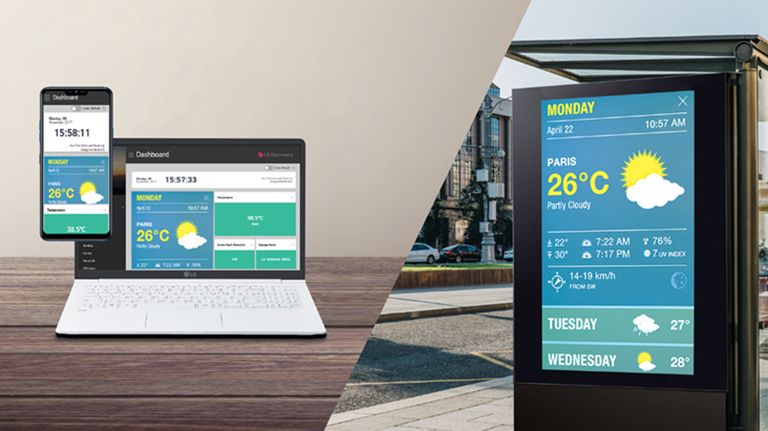 Users can monitor and control their displays through a mobile phone and laptop.