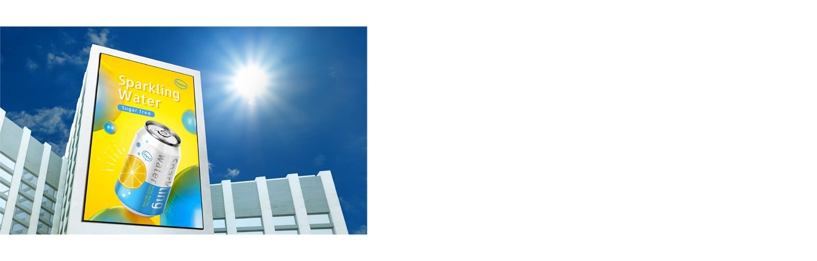 An LED is installed on the exterior wall of the building, transmitting the advertising content with outstanding clarity even under the strong sunlight.