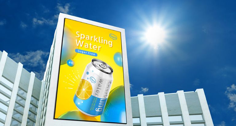 An LED is installed on the exterior wall of the building, transmitting the advertising content with outstanding clarity even under the strong sunlight.