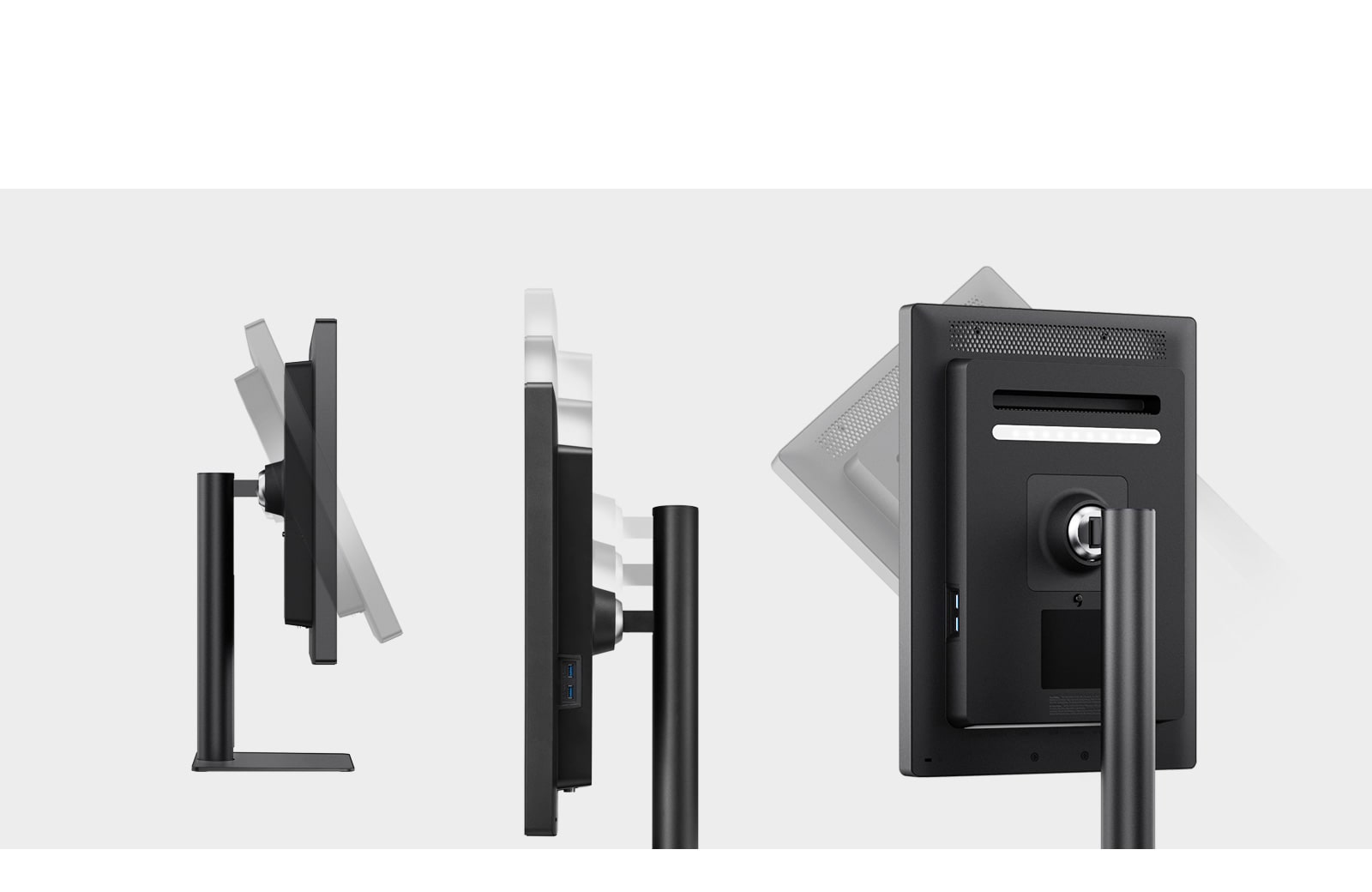 Ergonomic design with features of pivot, height, and tilt adjustment.