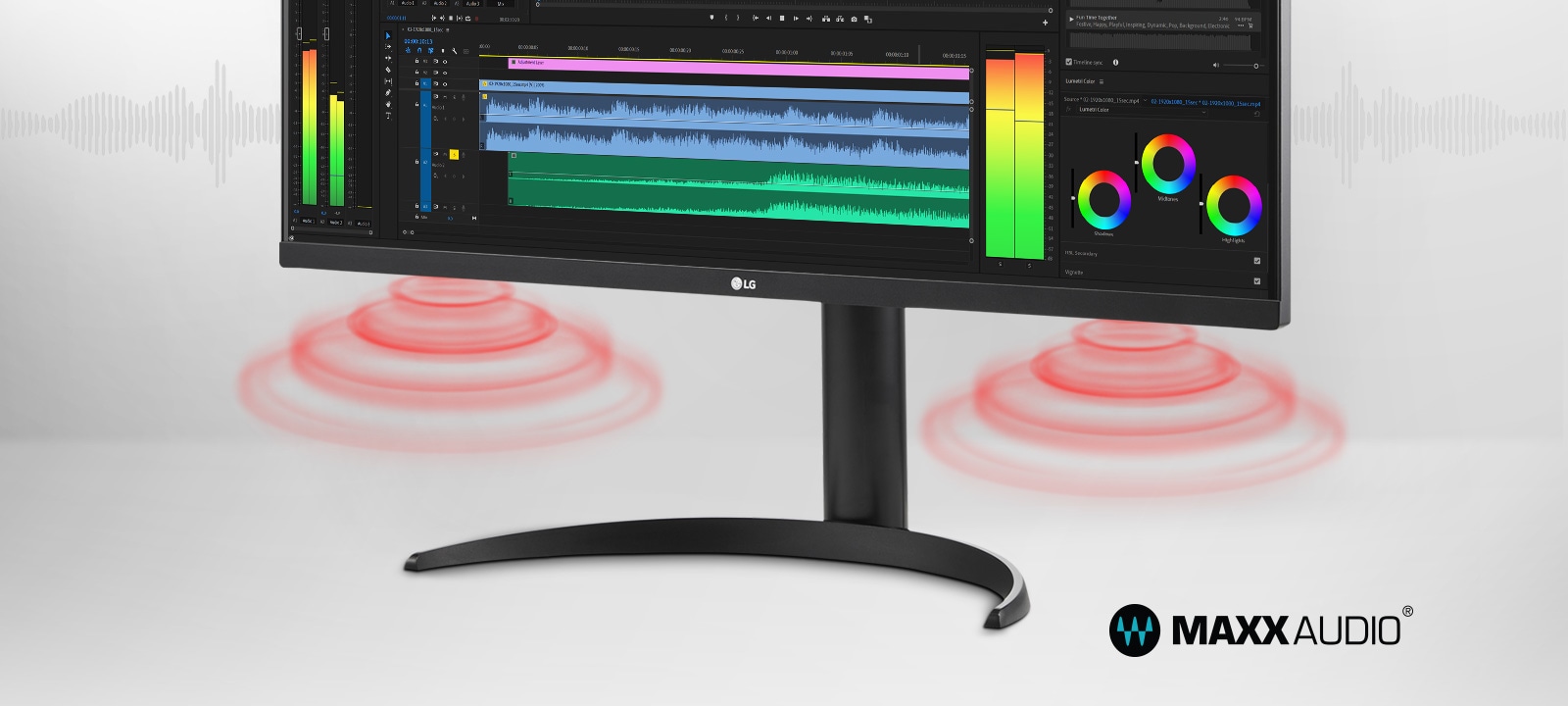 This monitor supports a built-in stereo speaker with MaxxAudio that helps you save desk space and delivers audio clarity.	