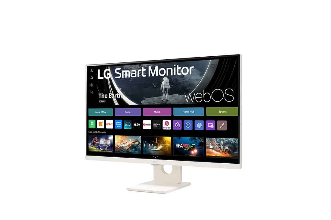 LG 27-inch FHD IPS Monitor with slim design, ThinQ control panel, Magic Remote support, 30 degree right side front view, 27U511SA-W, thumbnail 2