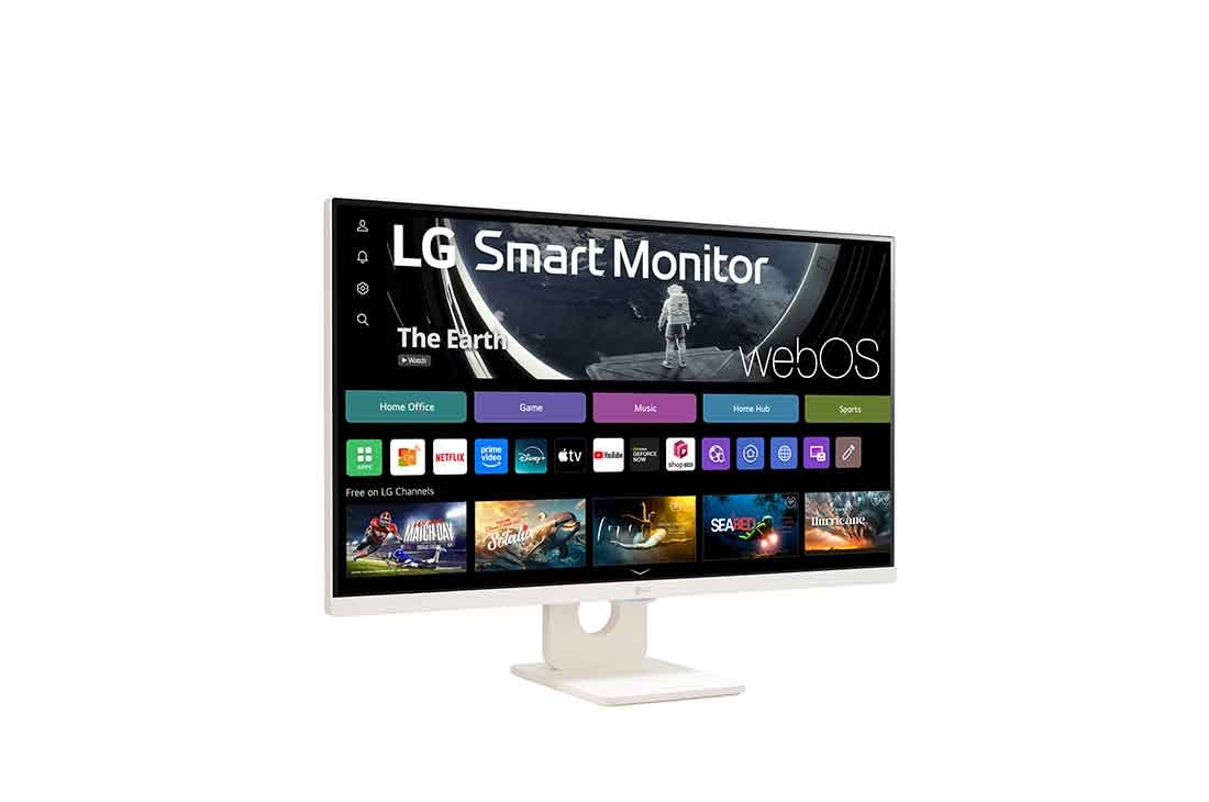 LG 27-inch FHD IPS Monitor with slim design, ThinQ control panel, Magic Remote support, 30 degree left side front view, 27U511SA-W, thumbnail 3
