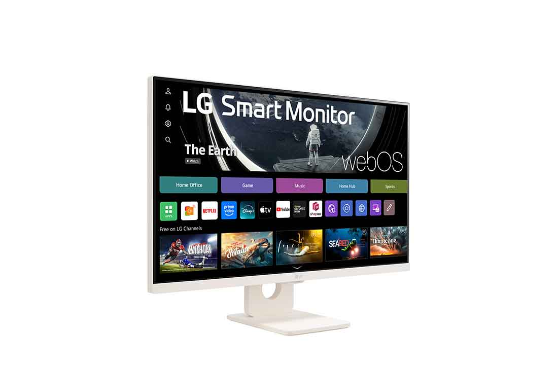 LG 27-inch FHD IPS Monitor with slim design, ThinQ control panel, Magic Remote support, 45 degree left side front view, 27U511SA-W, thumbnail 4