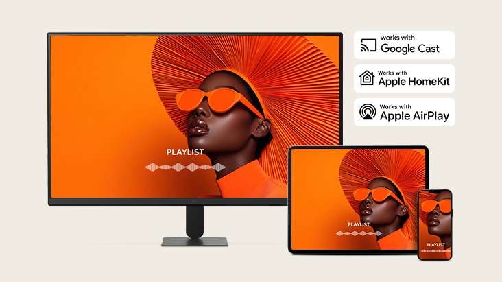 تتم مشاركة الشاشة نفسها عبر شاشة LG Smart Monitor والكمبيوتر المحمول والكمبيوتر اللوحي والهاتف الذكي باستخدام AirPlay 2 ومشاركة الشاشة.