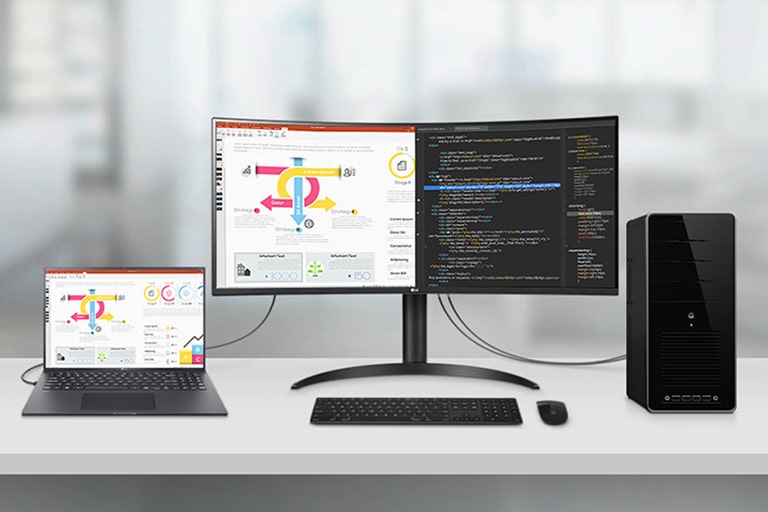 This monitor allows you to see multiple contents from two computers with the picture-by-picture feature, so it helps to process work efficiently.	
