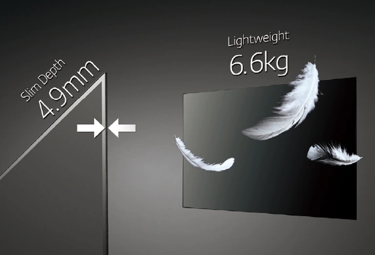 LG's OLED display is very slim and light with a depth of 4.9mm and a weight of 6.6kg.