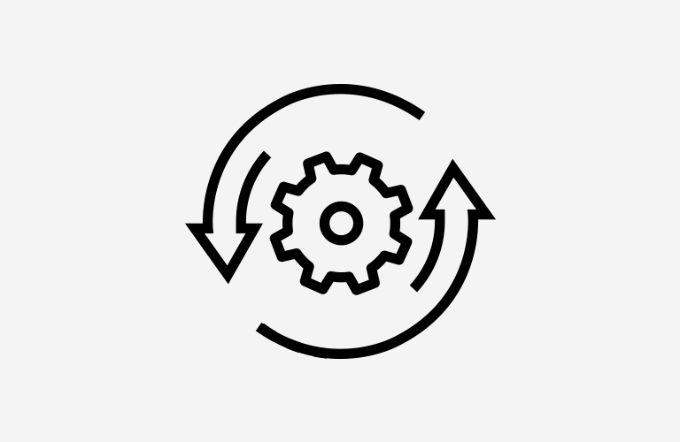 Gear icon with circular arrows.