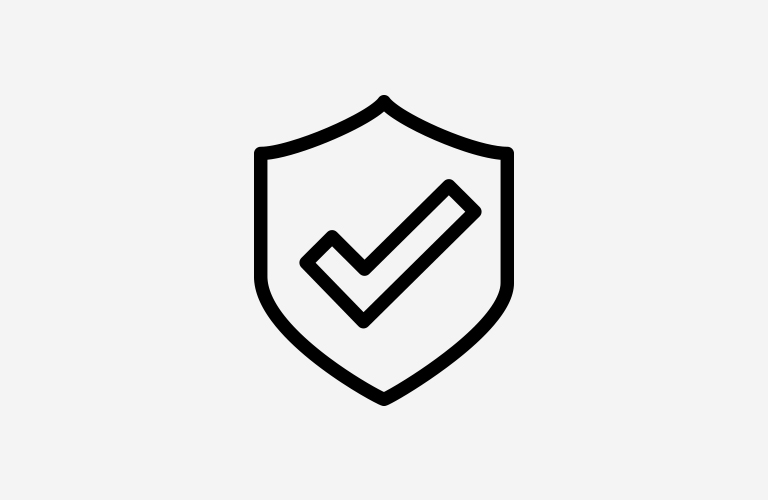 Shield icon with checkmark. 