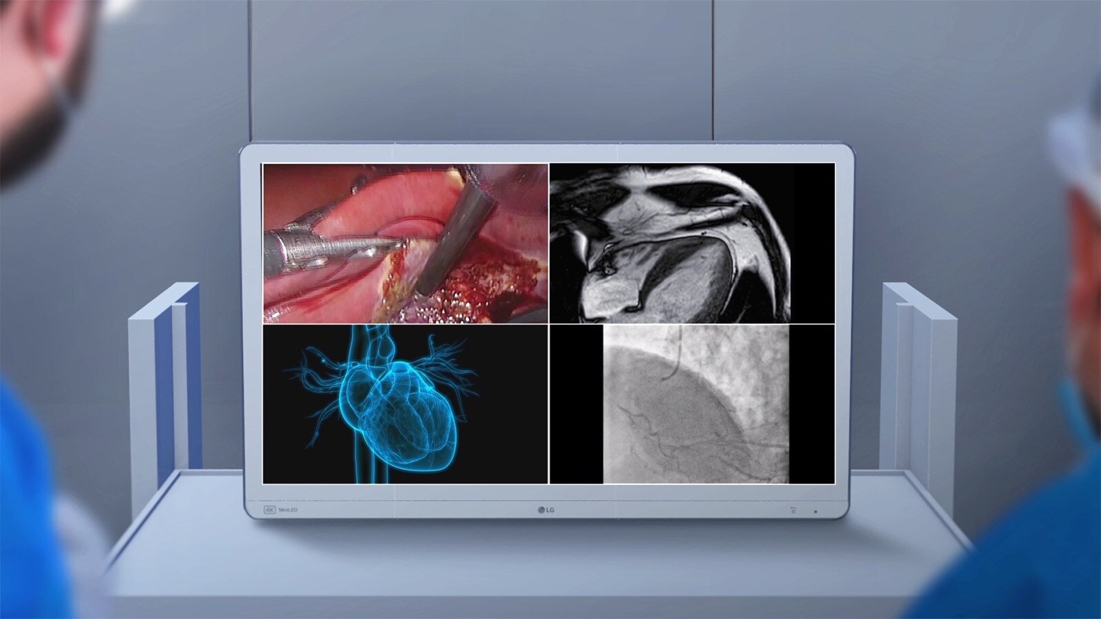 The video shows a medical monitor displaying up to four different types of information simultaneously, improving operational efficiency and decision-making.