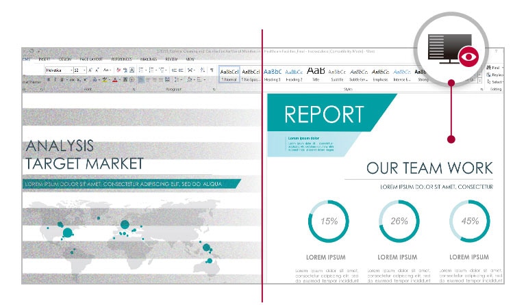 Work report displayed on the monitor with reduced flickering comparing to conventional mode 