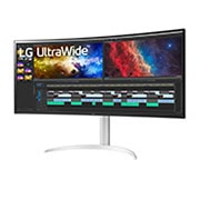 LG 37.5'' 21:9 Curved UltraWide™ QHD+ (3840x1600) Monitor, -15 degree side view, 38WP85C-W, thumbnail 2