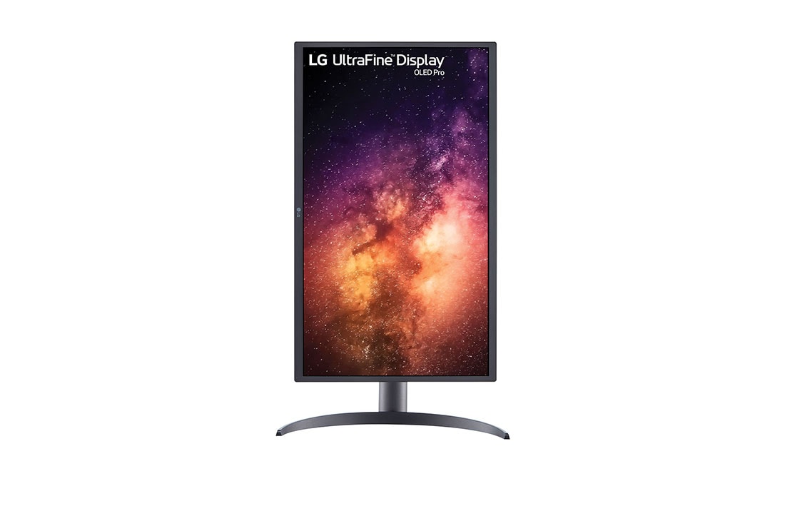 LG 27 Inch OLED 4K Monitor With Pixel Dimming Technology and 1M : 1 Contrast Ratio, front view with the display pivoting 90 degrees in a portrait view, 27EP950-B, thumbnail 10