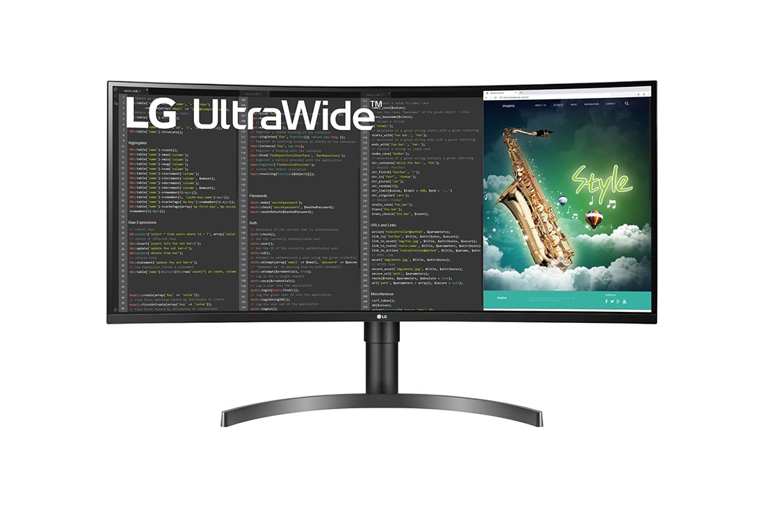 LG 35 Inch UltraWide Curved Monitor With USB C, Gaming Monitor, Front view, 35WN75CN-B