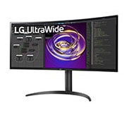 LG 34 Inch 21:9 Curved UltraWide Monitor, QHD Display (3440 x 1440) IPS Monitor, Type USB C, -15 degree side view, 34WP85CN-B, thumbnail 2