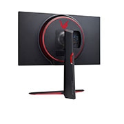LG UltraGear Nano IPS 1ms (GtG) Monitor, 27 Inch, 144Hz Refresh Rate, 4K UHD, 120Hz from HDMI 2.1, rear perspective view with red colored lights on, 27GP95R-B, thumbnail 7