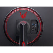 LG UltraGear Nano IPS 1ms (GtG) Monitor, 27 Inch, 144Hz Refresh Rate, 4K UHD, 120Hz from HDMI 2.1, close-up view of ports with red colored lights on, 27GP95R-B, thumbnail 8