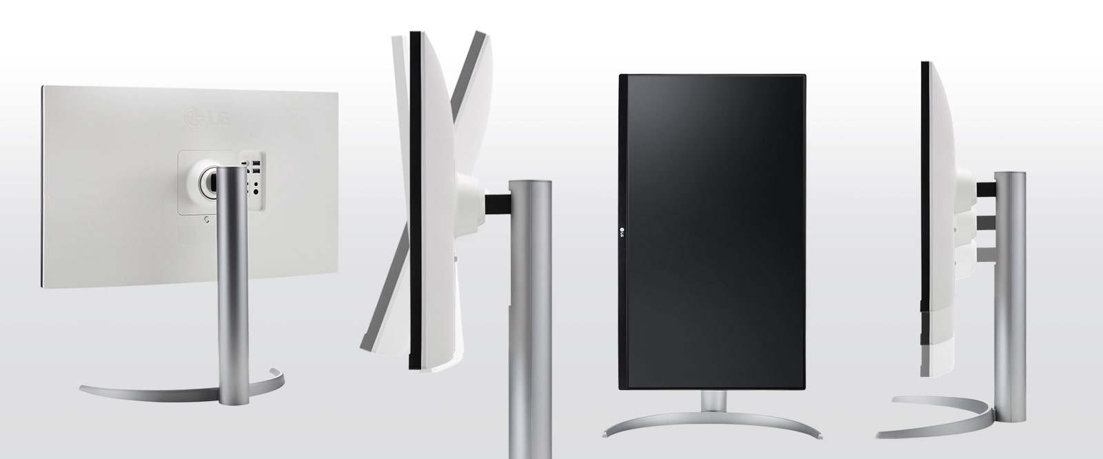 The monitor in the ergonomic design supporting tilt, pivot and height adjustment options and offering one click stand.