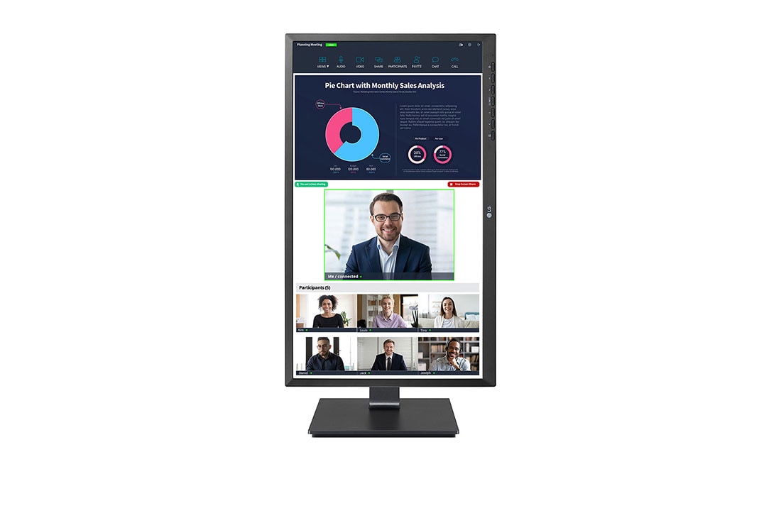 LG 23.8-inch LG Full HD IPS Monitor with Built-in Full HD Webcam 2024, front view of the screen pivoting +90 degrees, 24BP750C-B, thumbnail 14