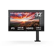 LG 31.5-inch UHD 4K Ergo IPS Monitor with DCI-P3, HDR10, USB-C, front view with the monitor arm on the right, 32UN880K-B, thumbnail 1
