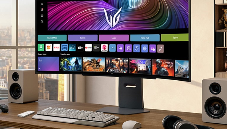 Front image of the UltraGear™ 45gx90sa gaming monitor.	