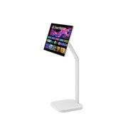 LG 31.5-inch 4K UHD IPS Smart Monitor Swing with touchscreen, featuring a unique movable stand and webOS system, -30 degree side view with monitor height adjusted downward, 32U889SA-W, thumbnail 9