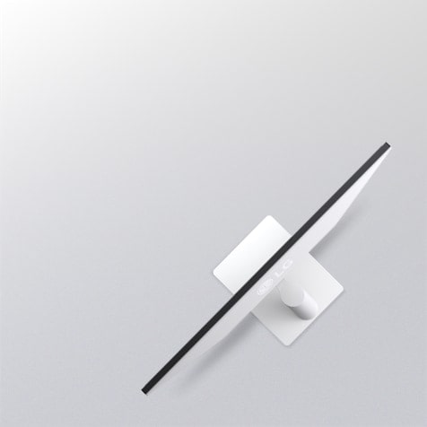 Side view of a white monitor illustrating tilt adjustment with overlapping outlines showing its ergonomic movement range.	