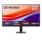 LG 27 Inch LG IPS FHD Monitor, 120Hz, 1ms Motion Blur Reduction, HDR10, front view, 27U411A-B, thumbnail 1