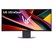 LG 34'' LG UltraGear™ OLED WQHD Curved Gaming Monitor, 160Hz, 1ms MBR, NVIDIA G-SYNC, front view of the monitor with the stand down, 34G600A-B, thumbnail 4