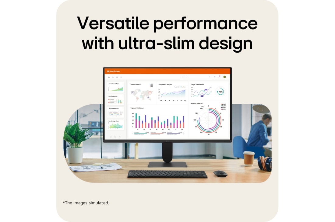 LG 24-inch LG Monitor U4, IPS Full HD 144Hz Monitor, LG FHD monitor on desk displaying office dashboard charts with keyboard and mouse in workspace setup., 24U411B-B, thumbnail 4
