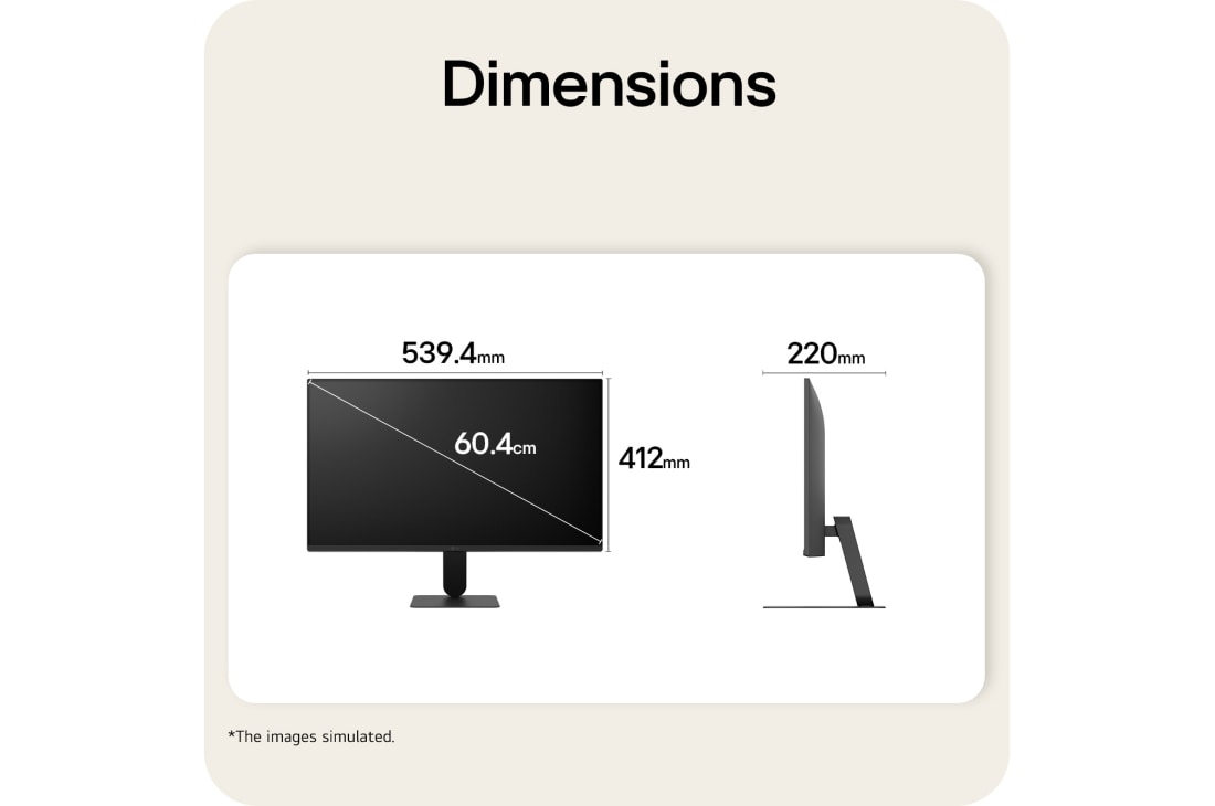 LG 24-inch LG Monitor U4, IPS Full HD 144Hz Monitor, LG FHD monitor front and side view with product dimensions displayed in millimeters., 24U411B-B, thumbnail 12