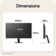 LG 24-inch LG Smart Monitor AI U5s, Full HD IPS Monitor for Streaming with webOS, LG Smart Monitor dimensions illustrating overall product size and stand measurements., 24U511SB-B, thumbnail 13