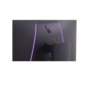 LG UltraGear™ 27-inch 240Hz UHD 4K Nano IPS Black Gaming Monitor | 1ms (GtG), DP 2.1, DisplayHDR 600, rear close-up of monitor with illuminated LED accents, 27G850A-B, thumbnail 15