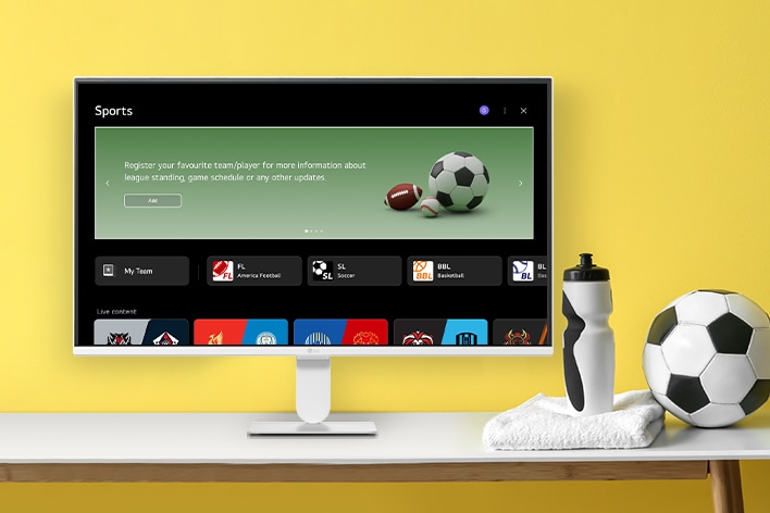 The LG Smart Monitor screen is showing various LG sports screen.