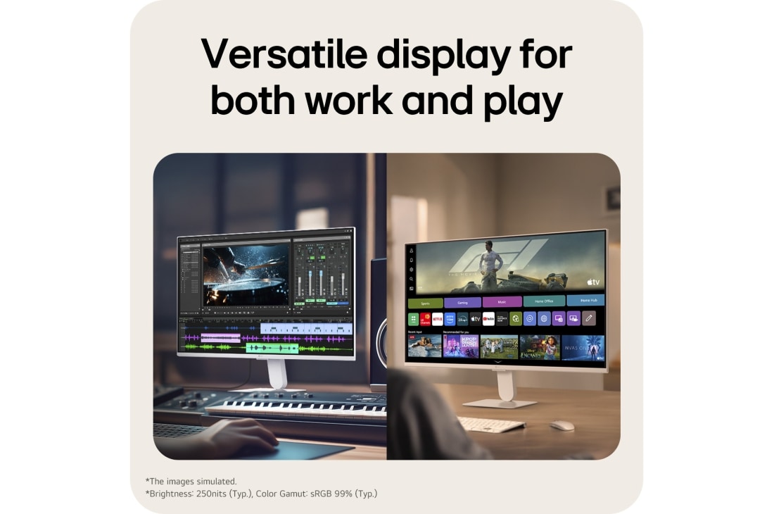 LG 27-inch LG Smart Monitor AI U5s, Full HD IPS Monitor for Streaming with webOS, Side view of LG Smart Monitor showing slim and minimal design., 27U511SB-W, thumbnail 4