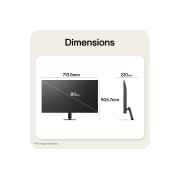 LG 32-inch LG Smart Monitor AI U5s, Full HD Monitor for Streaming with webOS, LG Smart Monitor dimensions illustrating overall product size and stand measurements., 32U501SB-B, thumbnail 13