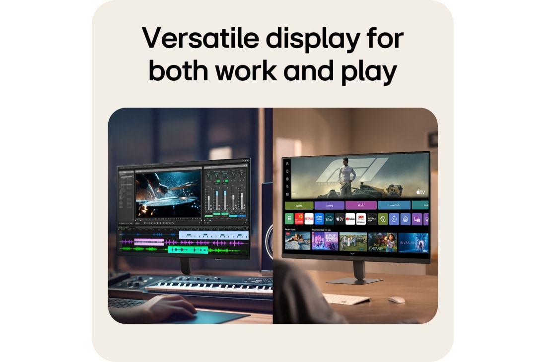 LG 31.5-inch LG Smart Monitor AI U7s, UHD Monitor for Streaming with webOS, LG Smart Monitor showing creative work and entertainment use in a home setup., 32U701SB-B, thumbnail 4