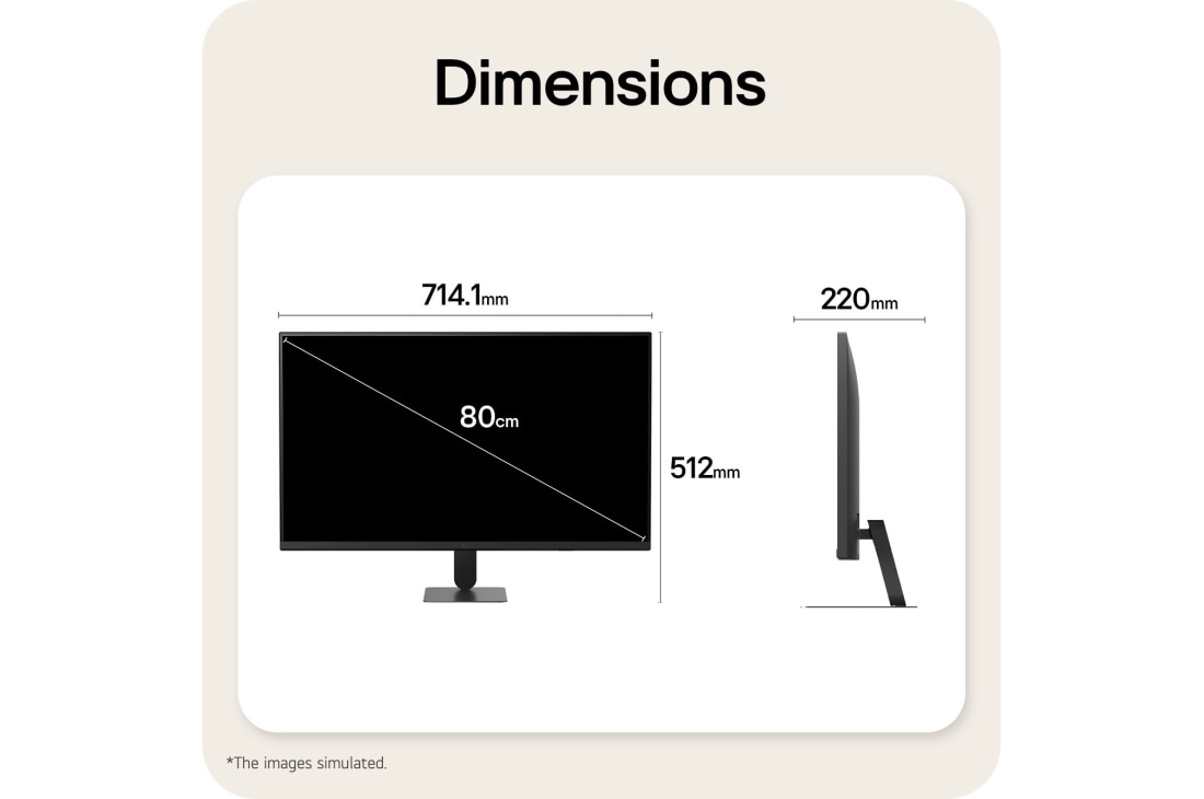 LG 31.5-inch LG Smart Monitor AI U7s, UHD Monitor for Streaming with webOS, Front and side views of an LG Smart Monitor showing overall product size and proportions., 32U701SB-B, thumbnail 14