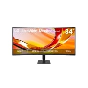 LG 34-inch UltraWide, WQHD Curved (1800R) 120Hz Monitor, LG 34-inch UltraWide Curved monitor displaying WQHD resolution with HDR10, sRGB 99% color gamut, and 120Hz refresh rate., 34U601B-B, thumbnail 1