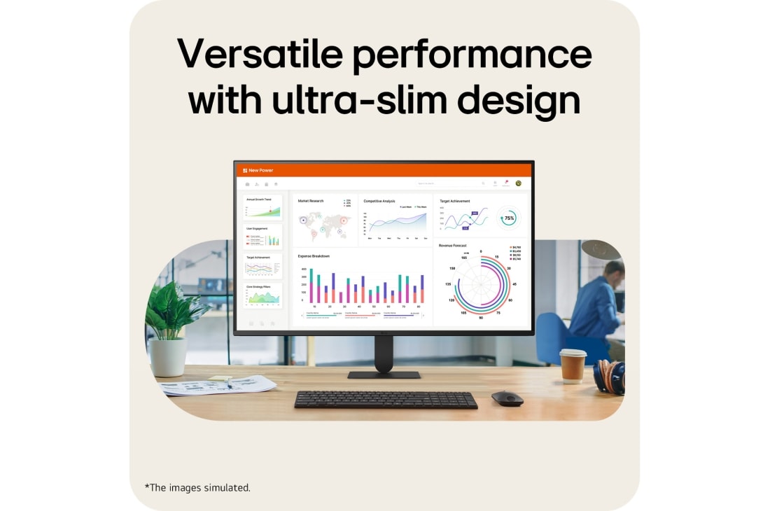 LG 32-inch LG Monitor U4, Full HD 120Hz Monitor, LG monitor on a desk displaying data dashboards, highlighting versatile performance and ultra-slim design., 32U401B-B, thumbnail 4