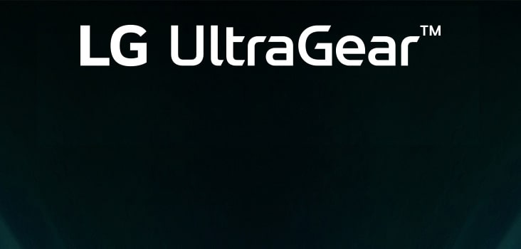 UltraGear™ logo in a futuristic, neon-lit room.