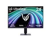 LG 24-inch UltraGear™ G4, FHD 144Hz Gaming Monitor, This image shows the front view of the LG UltraGear G4 24-inch gaming monitor, featuring IPS display with FHD (1920×1080) resolution, a 144Hz refresh rate, and 1ms MBR, emphasizing fast performance an, 24G411B-B, thumbnail 1
