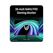 LG 24-inch UltraGear™ G4, FHD 144Hz Gaming Monitor, Front view of a gaming monitor displayed in a futuristic, neon-styled environment., 24G411B-B, thumbnail 5