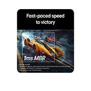 LG 24-inch UltraGear™ G4, FHD 144Hz Gaming Monitor, A yellow racing car is shown speeding forward on the screen, with '1ms MBR' displayed prominently. , 24G411B-B, thumbnail 8