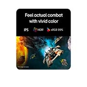 LG 24-inch UltraGear™ G4, FHD 144Hz Gaming Monitor, Futuristic battle scene displayed on a gaming monitor, showcasing vivid colors with 99% sRGB color gamut, IPS, and HDR certification., 24G411B-B, thumbnail 6