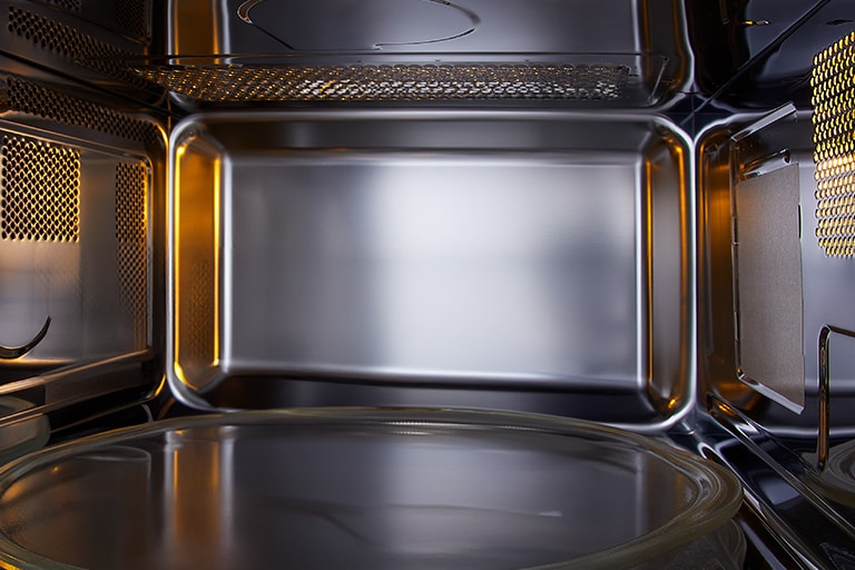 The inner side with the stainless steel of Built-in microwave oven.