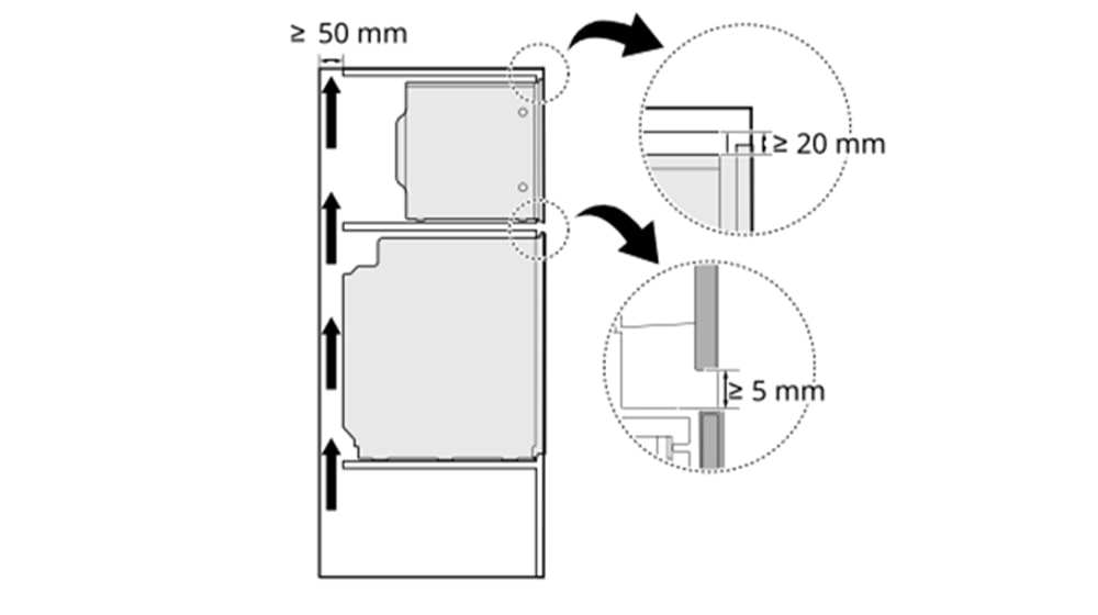 Dimensions of built-in microwave oven installation area.