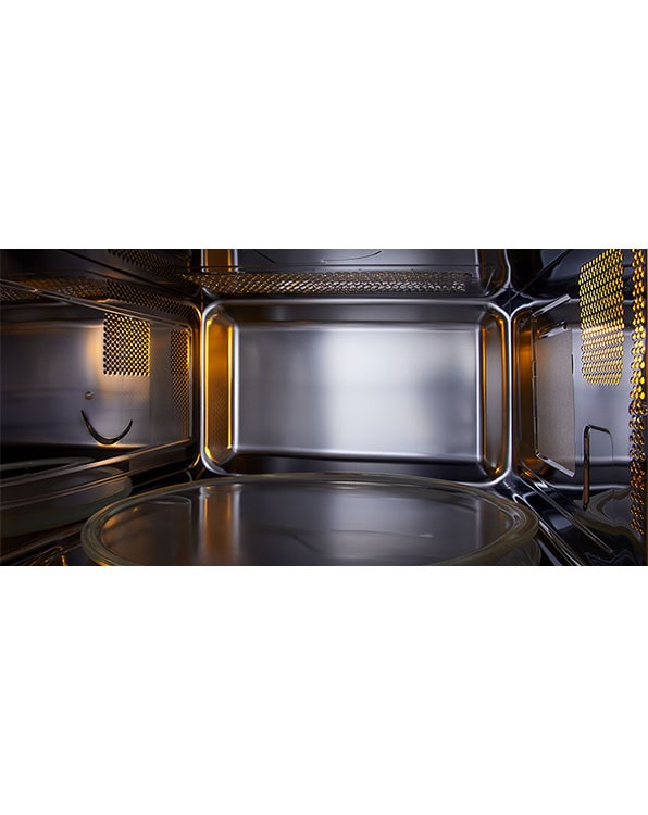 The inner side with the stainless steel of Built-in microwave oven.