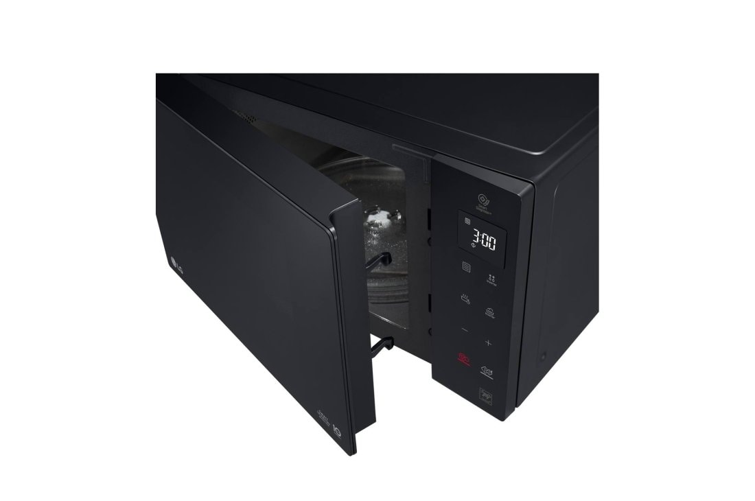 LG 25L Smart Inverter Microwave Oven with EasyClean, door open perspective view, MS2535GIB, thumbnail 3